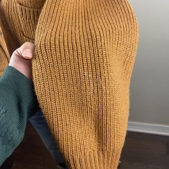 Sea NY Cardigan Women XS Brown Balloon Sleeve Wool Blend Luxury Preppy Flaw - Picture 9 of 10